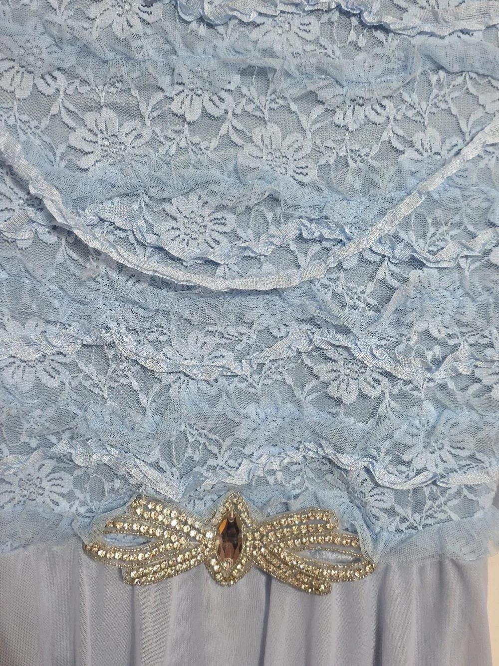 Weissman Dance Costume Girl's? Light Blue Lacy Hair Clip Blingy Bow Sz XLC GUC - Picture 2 of 13
